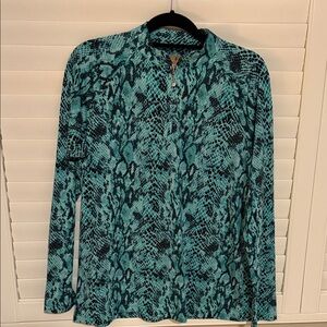 Sport Haley Teal and Black Snake Print quarter zip Down Shirt